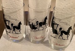 Anchor Hocking glasses & The Hansom /Open Sleigh set (3) vintage MCM