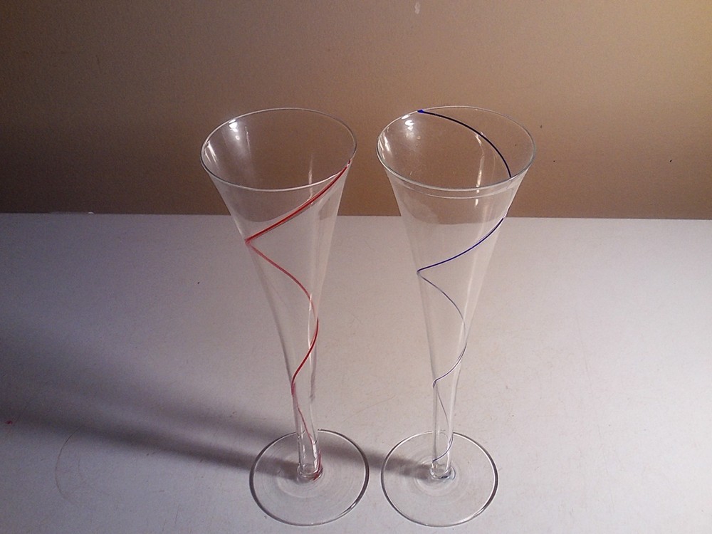 unique red & blue Wine Glass Goblet 10″ Tall Long Stem Glasses elegant nice