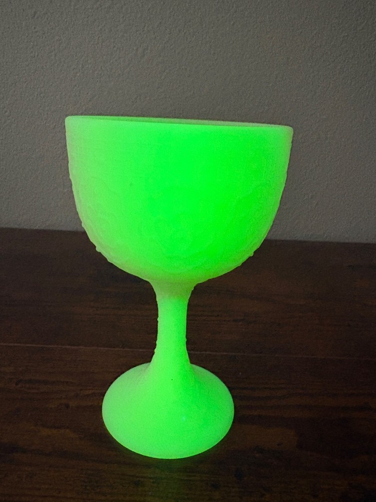 VTG Fenton Custard Satin 6.75″H Persian Medallion Chalice/Goblet Uv Reactive