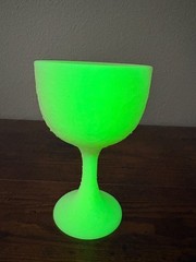 VTG Fenton Custard Satin 6.75″H Persian Medallion Chalice/Goblet Uv Reactive