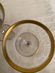 Vtg 3 Glastonbury Lotus Gold Rimmed Sherbert Champagne Coupes Glasses 5.25” T