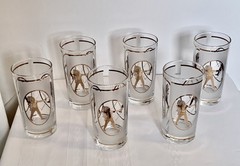 VERY RARE 1960 SET 6 LIBBEY CAMEO INDIAN WARRIOR FROSTED & GOLD GLASSES