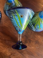 Decorative Blue and Green Glass Martini Glasses Set of 4, 7″ Tall, 5″ Diameter