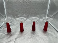 Set of 4 Grand Marnier Clear Bowl Red Stem Margarita Cocktail Glasses
