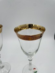 Vintage Cristalleria Fratelli Fumo Gold Rimmed Wine Glasses 8.5” Handmade Italy