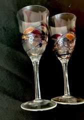 Milano Romanian Mosaic Stained Glass Champagne Flute Hand Blown Crystal Set of 2