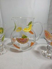 Laurie Gates Pitcher & 4 Glasses – Slice Pattern W/ Polka Dots