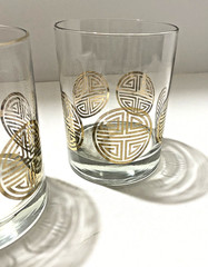 VTG Gold Geometric Rocks Glasses Set 2 MCM Lowball Tumblers 4″ Barware Cocktail