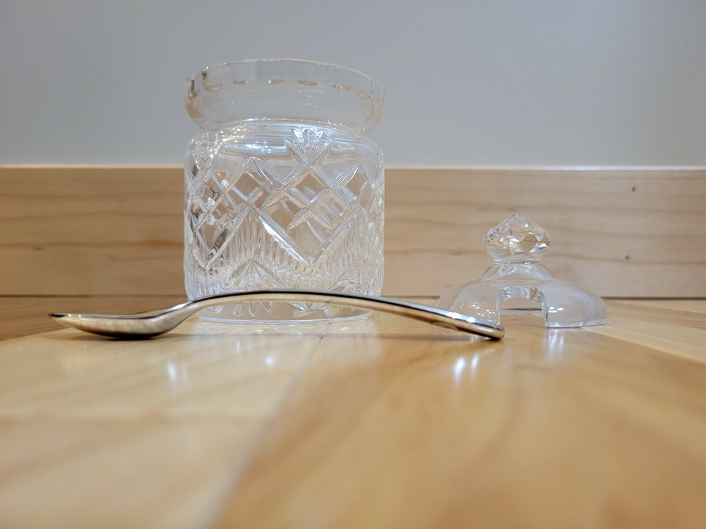 Shannon Crystal Jelly Jar w/Silver Spoon in Velvet Marshall Field’s Box – NEW