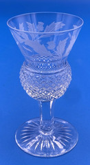 Two Edinburgh Scotland Crystal Thistle Cordial Glasses Signed