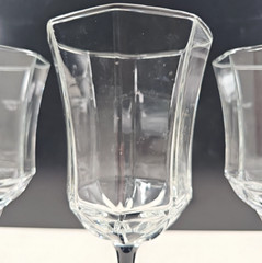 7) Luminarc Octime Black Water Goblets Set Elegant Octagonal Stemware France Lot