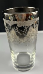 Vintage Silver Overlay Highball Glass Grape Vine Pattern Silver Rim Tumbler 5.5″