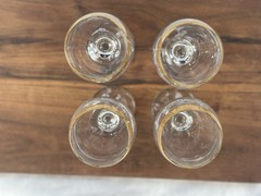 Vintage MCM Wine Glasses Set of 4 Gold Etched Rim Elegant Barware 6.75” Tall