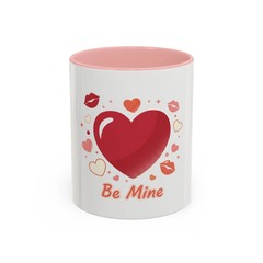 Valentine «Be Mine» Accent Coffee Mug — Heart & Kisses (11/15 oz)