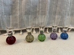 VTG Murano Style Bubble Cordial Shot Glasses Set of 5 Postmodern Art Stemware