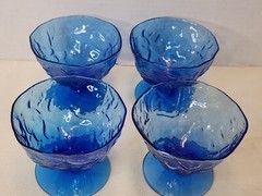 Set Of 4 Seneca Driftwood Delphine Royal Blue Crinkle Footed Sherbert Dessert