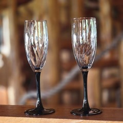 Vtg Luminarc Cristal D’Arques Twisted Black Stem Glass Champagne Flute Set of 2