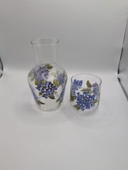 Vintage Hand painted Glass Tumble Up Hydrangea Design 2 Piece