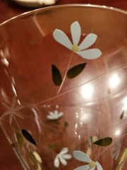 Martini Glass Handpainted Light Blue Flowers , Vines & Leaves 8″ Ectched design
