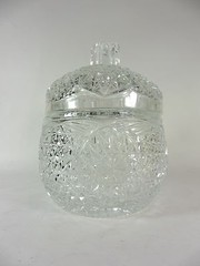 Cut Crystal Biscuit Jar Lidded Candy Dish Heavy Clear Glass Vanity Bathroom