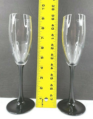 7 Luminarc Domino Signature Black Stems Fluted Champagne Set Cristal France Lot