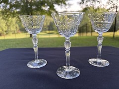 Rock Sharpe Clear Rembrandt Polished & Gray Cut Floral Dots Liquor Cocktail Stem