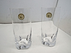 Two (2) Mouth Blown Crystal Hiball Glasses lead crystal, Czech Republic 14 Ounce