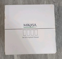 Mikasa Beverly Highball Glasses 11.75 Oz, Lead-Free, Crystal, Set of 4