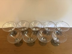 Vintage Gorham Platinum Smoke Crystal Champagne Coupe Glasses 3 7/8″ Set Of 9