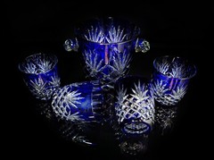 Faberge Odessa Cobalt Blue Ice Bucket with 4 glasses