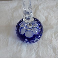 Pair NACHTMANN Traube Cut to Clear Crystal Cobalt Blue Hock Wine Glasses 8-1/4″
