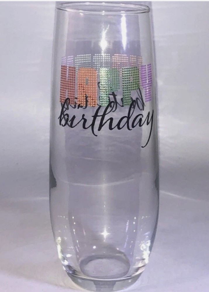 Champagne glasses set of 4-Flute style-Happy Birthday favors 9.6oz
