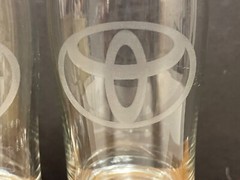 Two (2) Toyota Etched Taster Drinking Glasses – 4″ Tall