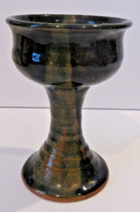 Handmade Studio Art Pottery Redware Goblet – Black & Brown Glaze UNSIGNED