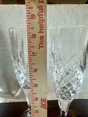 Two Cut-Glass Crystal‑Style Champagne Flutes Diamond & Fan Pattern Wedding Toast