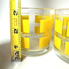 MCM Libbey Yellow Square Geometric Pattern Whisky Glasses Pair Set 3×3”