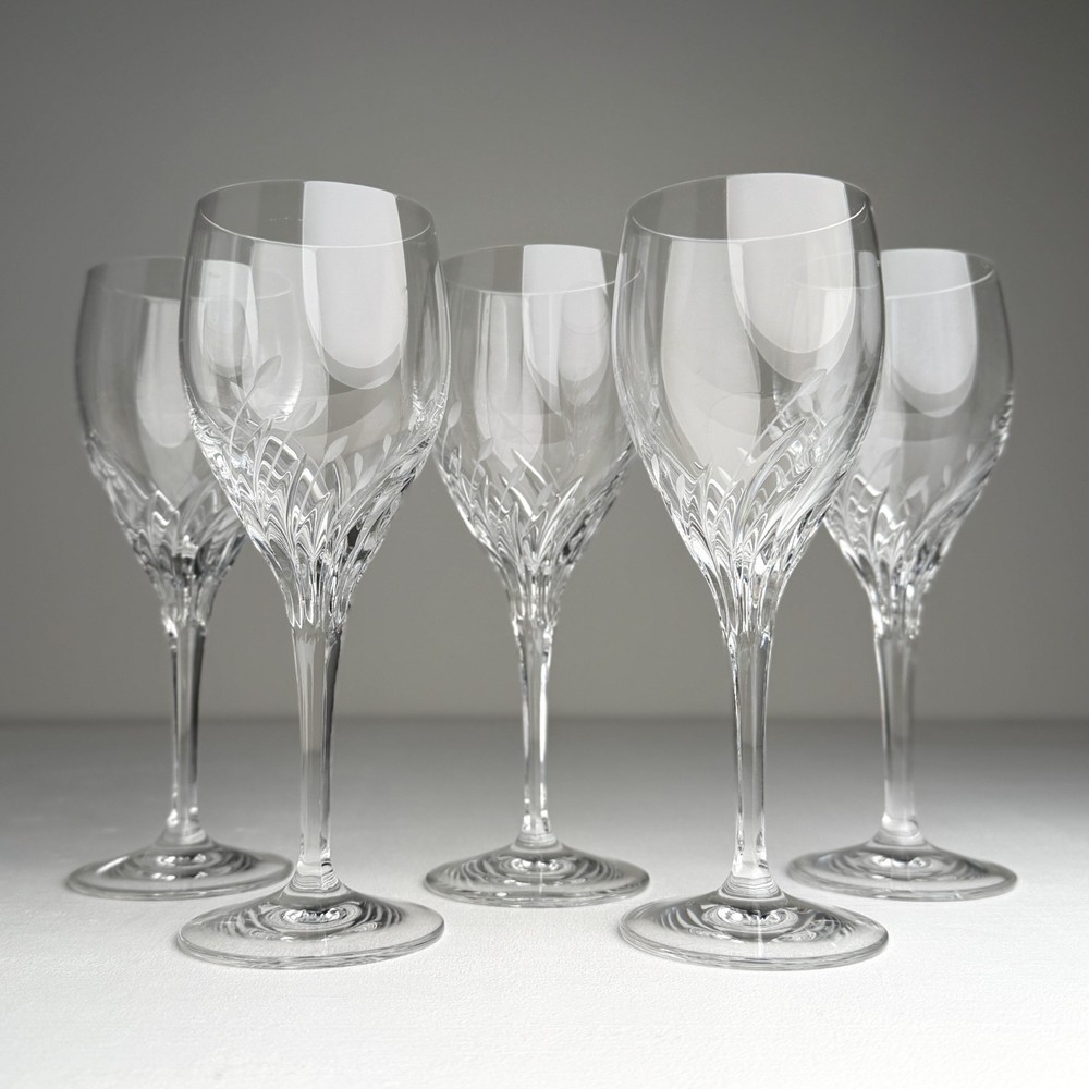 Set Of 5 Vintage Nachtman Bleikristall Fleurie White Wine Glasses 7,5″
