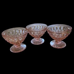 Vintage Jeannette Glass ‘Holiday Buttons & Bows’ Pink Champagne Sherbet Lot Of 3
