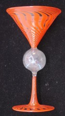 VINTAGE BIMINI BLOWN SWIRL ART GLASS GOBLET WITH BUBBLE ANIMAL STEM, 6 IN.