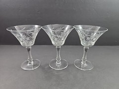 Set of 3 Vintage Arcadia Crystal ARE15 Etched Cocktail Glasses 5″