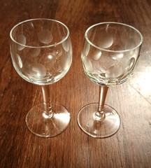 Vtg Lot Set 2 Bohemian Clear Cut Crystal Polka Dots Port Wine Glass 4.25″ T EUC