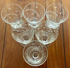 Vintage Set of 6 Shooting Star Footed Tumbler Iced Tea Glasses Round Base Optic