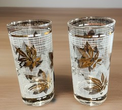 Libbey Golden Foliage Ivy Leaf Frosted Highball Glass Tumbler 12oz
