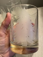 Georges Briard Frosted Etched Pine Tree Double Old Fashion Glasses Set Of 4 VTG