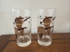 Vtg LIBBEY Canadian Geese in Flight High Ball Glasses 12 Oz Set of 2 – Outdoors