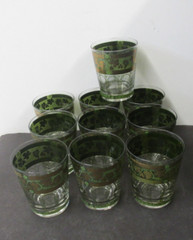 10 LOT PATTERN GOLDEN GRAPES GREEN BY CERA MID CENTURY GLASSES 4 INCHES TALL