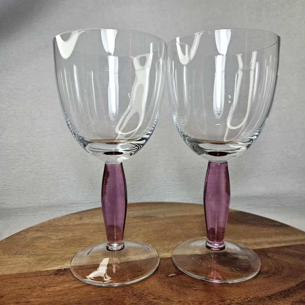 Set 2 Colorwave Purple by Noritake Blown Glass Water Goblets 7.5 in Made Poland