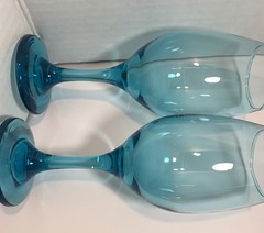 Cristar RIOJA Turquoise Aqua Stemmed Wine Glasses 8″ Tall Set Of 2 EXCELLENT
