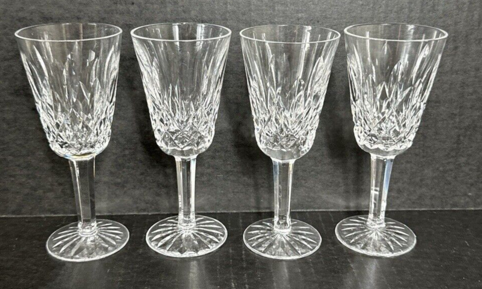 Waterford Crystal Lismore Claret Wine Glasses Set of 4 Vertical Cut On Bowl