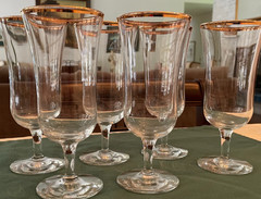 Set of 6 Vintage Gold Encrusted 6 5/8″ Footed Water & Iced Tea Goblets